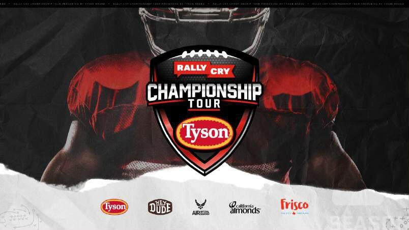Rally Cry Championship Tour key art: the tour badge presented by Tyson over a football player, with partner logos below